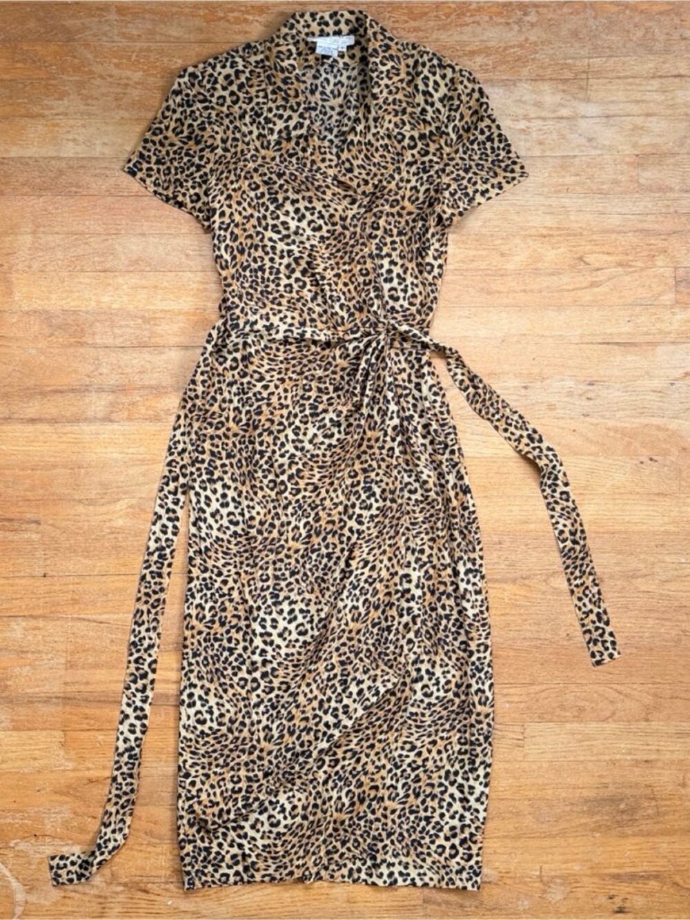 Vintage Leopard Silk Wrap Dress Size Small 90s Maggy London Animal Print   Leopa